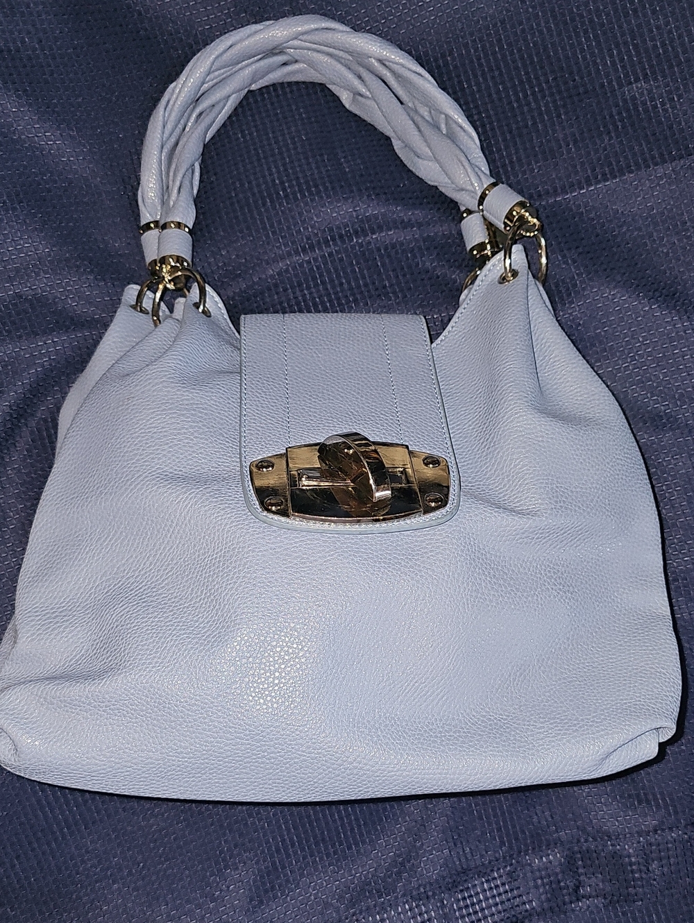 Light Blue Purse With Big Silver Buckle